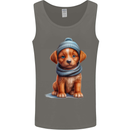 Winter Puppy With Hat and Scarf Dog Mens Vest Tank Top Charcoal