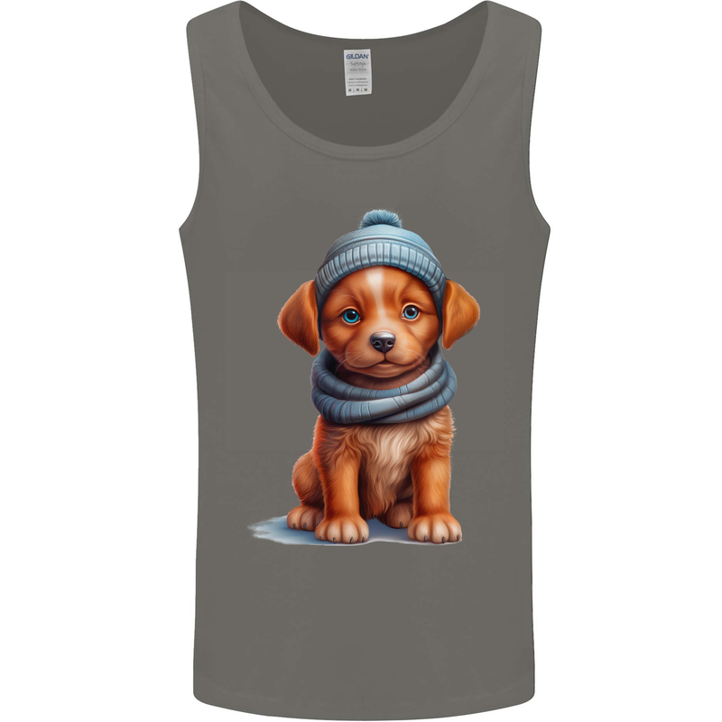 Winter Puppy With Hat and Scarf Dog Mens Vest Tank Top Charcoal