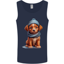 Winter Puppy With Hat and Scarf Dog Mens Vest Tank Top Navy Blue