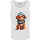 Winter Puppy With Hat and Scarf Dog Mens Vest Tank Top White