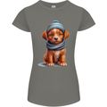 Winter Puppy With Hat and Scarf Dog Womens Petite Cut T-Shirt Charcoal