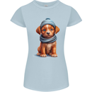 Winter Puppy With Hat and Scarf Dog Womens Petite Cut T-Shirt Light Blue