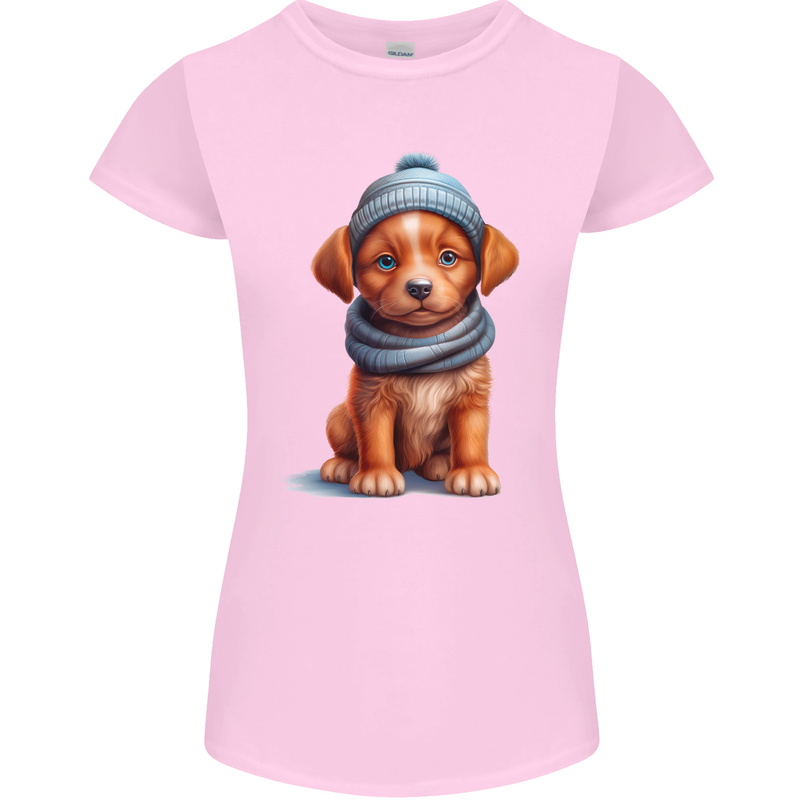 Winter Puppy With Hat and Scarf Dog Womens Petite Cut T-Shirt Light Pink