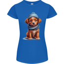 Winter Puppy With Hat and Scarf Dog Womens Petite Cut T-Shirt Royal Blue