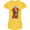 Winter Puppy With Hat and Scarf Dog Womens Petite Cut T-Shirt Yellow