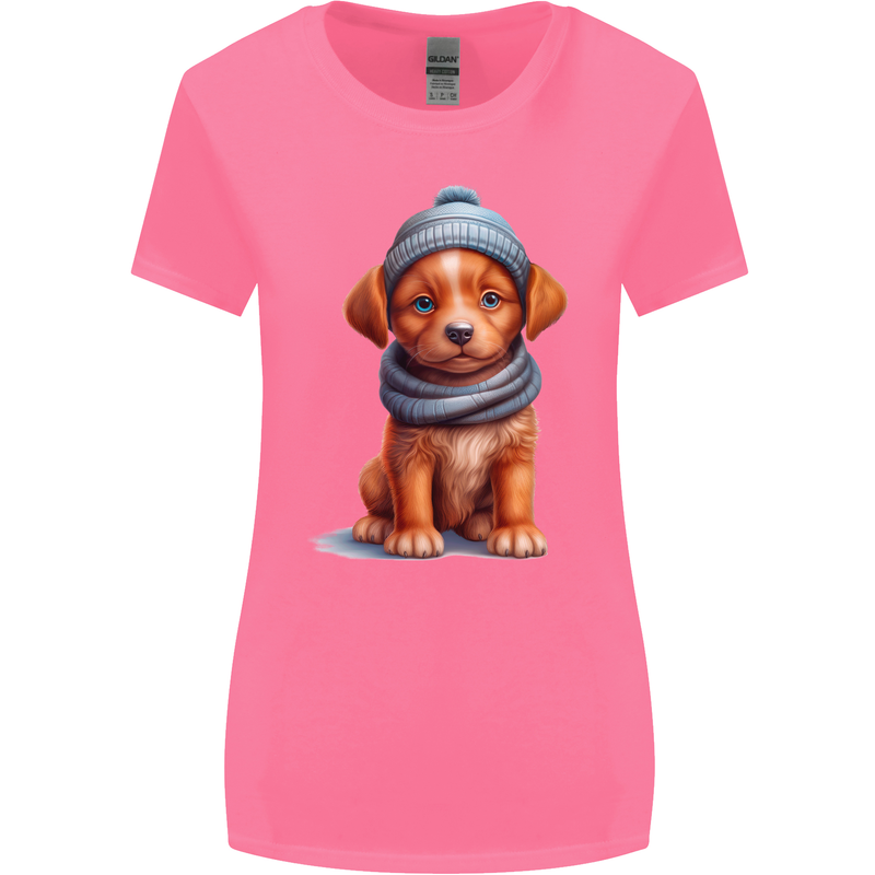 Winter Puppy With Hat and Scarf Dog Womens Wider Cut T-Shirt Azalea