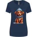 Winter Puppy With Hat and Scarf Dog Womens Wider Cut T-Shirt Navy Blue