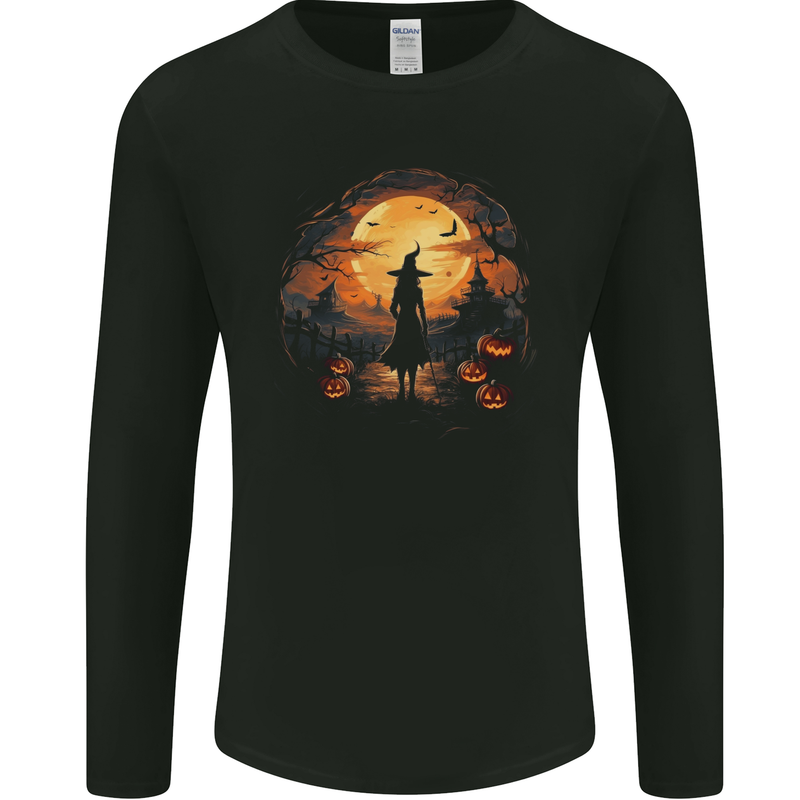 Witch Halloween Sunset Mens Long Sleeve T-Shirt Black