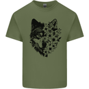 Wolf Flowers Mens Cotton T-Shirt Tee Top Military Green