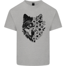 Wolf Flowers Mens Cotton T-Shirt Tee Top Sports Grey