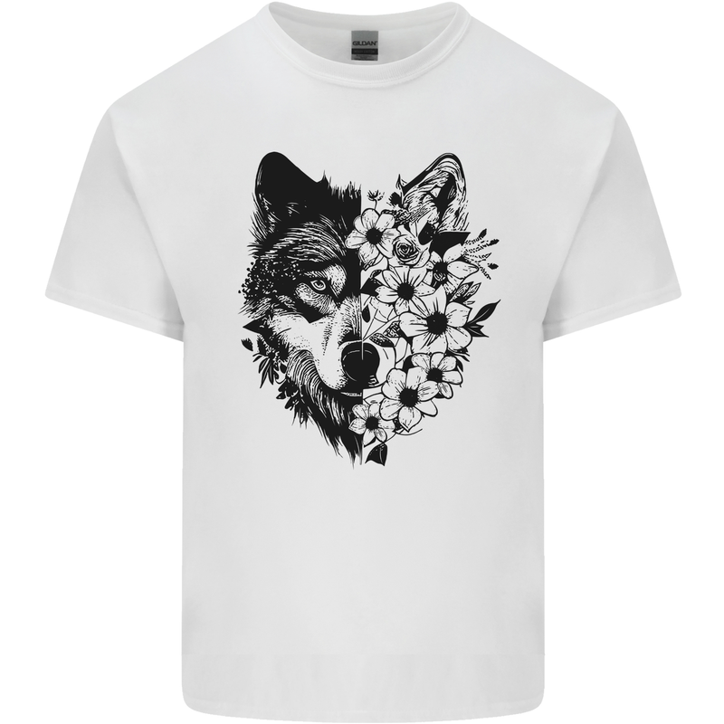 Wolf Flowers Mens Cotton T-Shirt Tee Top White