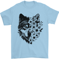 Wolf Flowers Mens T-Shirt 100% Cotton Light Blue