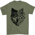 Wolf Flowers Mens T-Shirt 100% Cotton Military Green