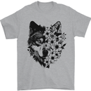 Wolf Flowers Mens T-Shirt 100% Cotton Sports Grey