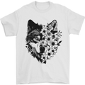 Wolf Flowers Mens T-Shirt 100% Cotton White