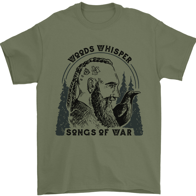 Woods Whisper Songs of War Vikings Gym Mens T-Shirt 100% Cotton Military Green