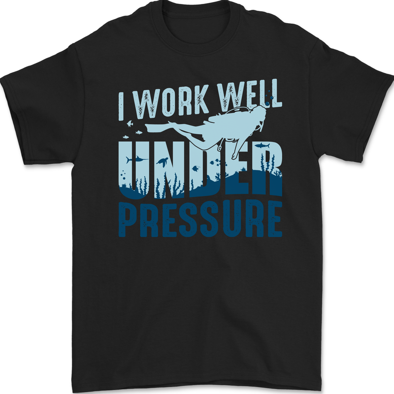 Work Well Under Pressure Funny Scuba Diving Diver Mens Gildan Cotton T-Shirt Black