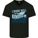 Work Well Under Pressure Funny Scuba Diving Diver Mens V-Neck Cotton T-Shirt Black