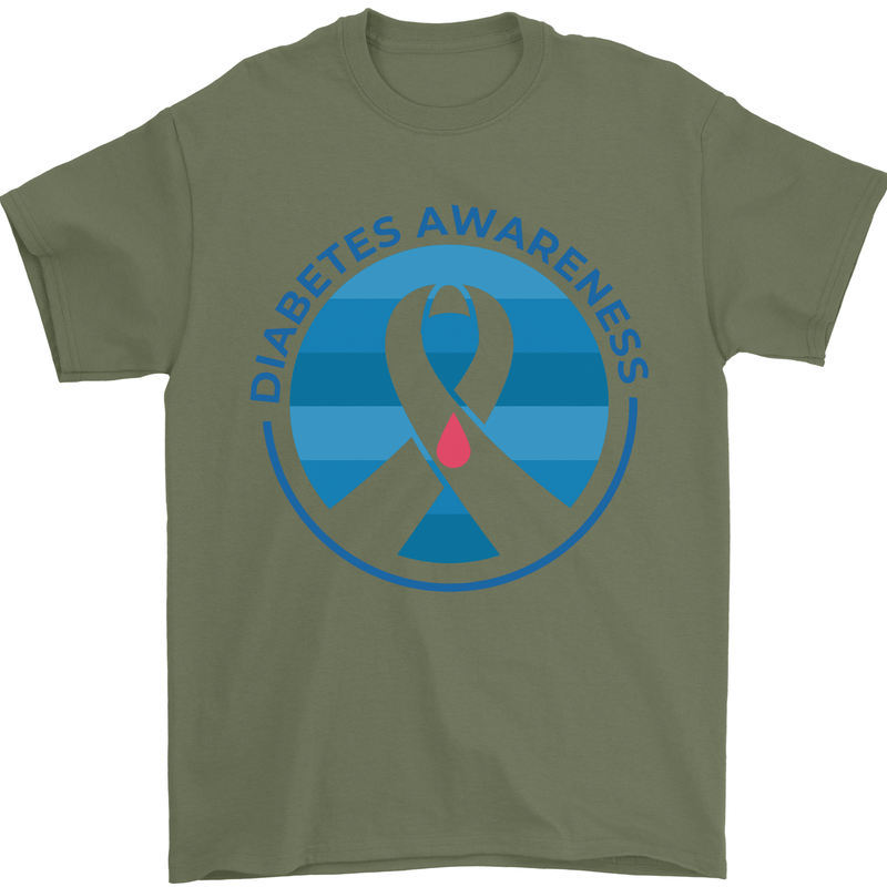 World Diabetes Day Awareness Mens T-Shirt 100% Cotton Military Green