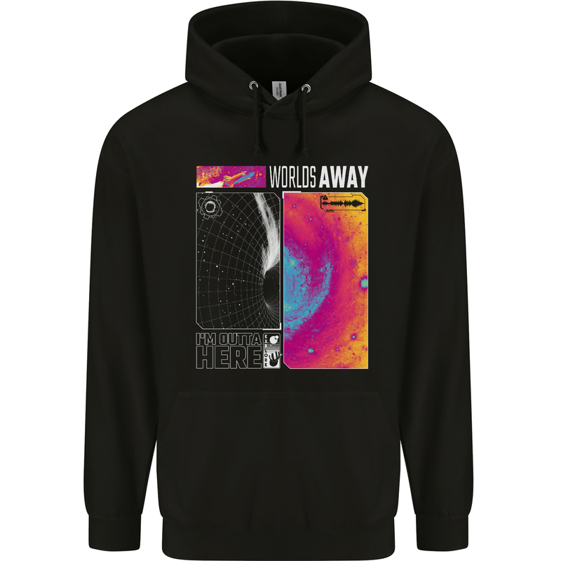 Worlds Away Black Hole Space Planets Universe Childrens Kids Hoodie Black