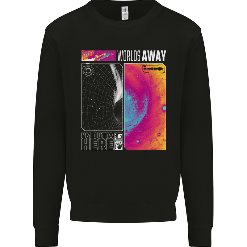 Worlds Away Black Hole Space Planets Universe Mens Sweatshirt Jumper Black