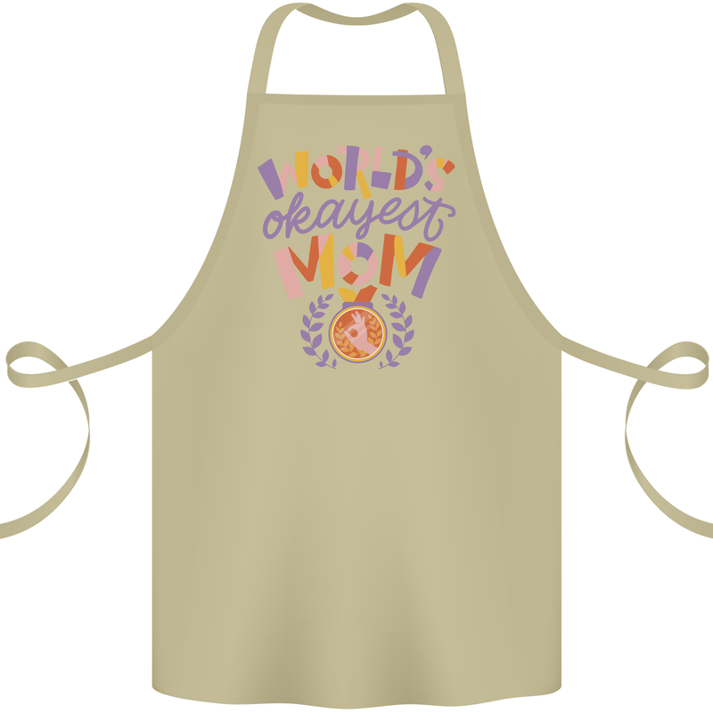 Worlds Okayest Mom Mothers Day Mummy Cotton Apron 100% Organic Khaki