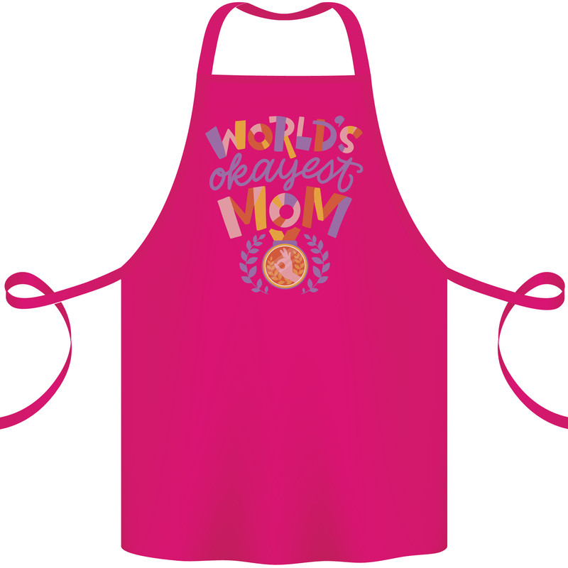 Worlds Okayest Mom Mothers Day Mummy Cotton Apron 100% Organic Pink