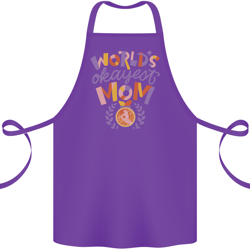 Worlds Okayest Mom Mothers Day Mummy Cotton Apron 100% Organic Purple