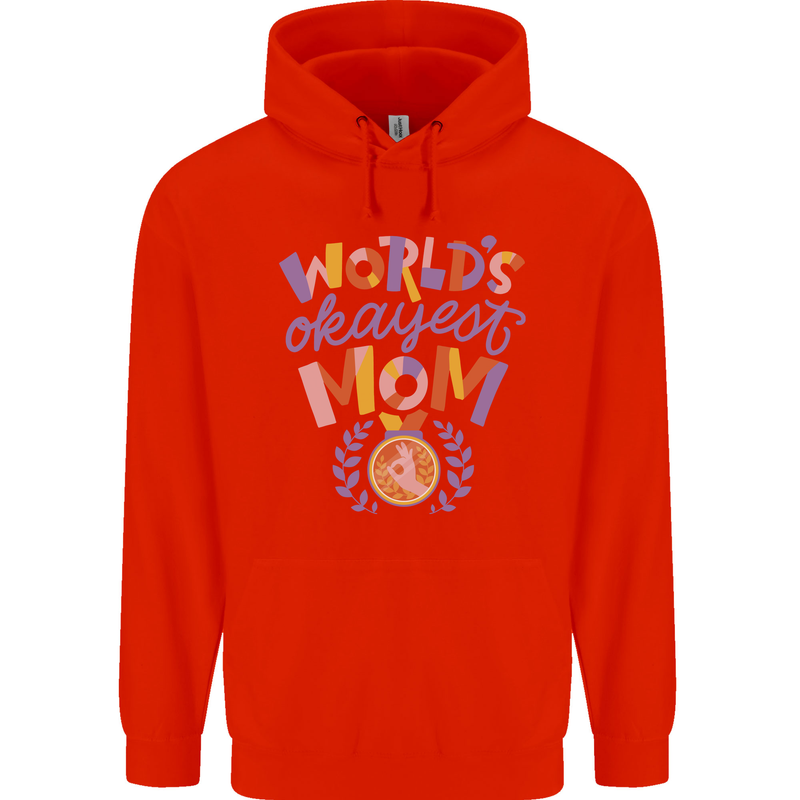 Worlds Okayest Mom Mothers Day Mummy Mens 80% Cotton Hoodie Bright Red