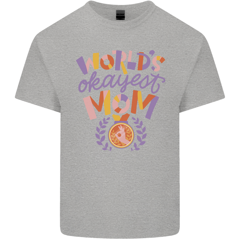 Worlds Okayest Mom Mothers Day Mummy Mens Cotton T-Shirt Tee Top Sports Grey