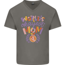 Worlds Okayest Mom Mothers Day Mummy Mens V-Neck Cotton T-Shirt Charcoal