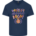 Worlds Okayest Mom Mothers Day Mummy Mens V-Neck Cotton T-Shirt Navy Blue