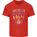 Worlds Okayest Mom Mothers Day Mummy Mens V-Neck Cotton T-Shirt Red