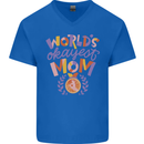 Worlds Okayest Mom Mothers Day Mummy Mens V-Neck Cotton T-Shirt Royal Blue