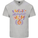 Worlds Okayest Mom Mothers Day Mummy Mens V-Neck Cotton T-Shirt Sports Grey