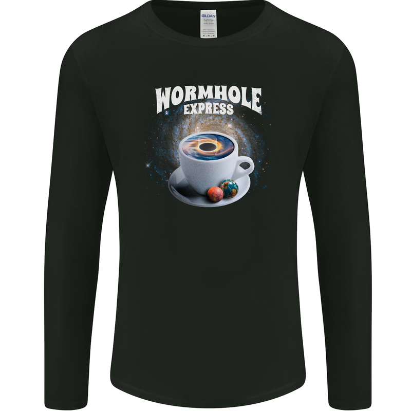 Wormhole Express Funny Coffee Planets Space Mens Long Sleeve T-Shirt Black