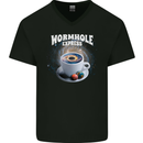 Wormhole Express Funny Coffee Planets Space Mens V-Neck Cotton T-Shirt Black