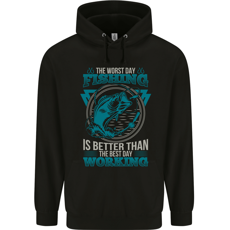 Worst Day Fishing Better Than Working Mens 80% Cotton Hoodie Black