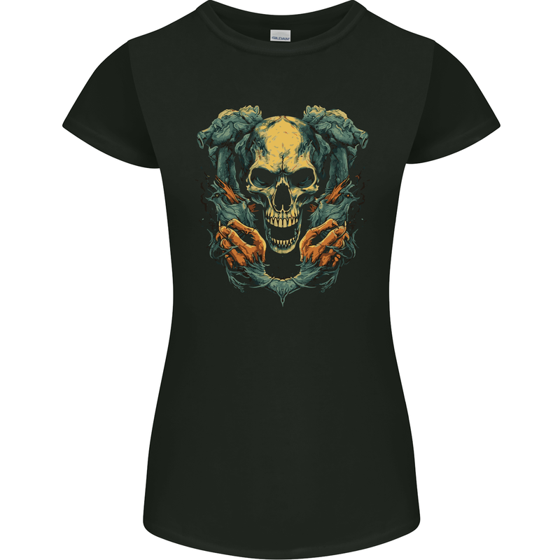 Wretched Skull Evil Demonic Halloween Demon Womens Petite Cut T-Shirt Black