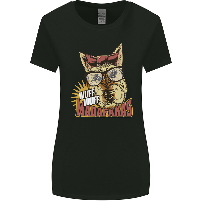 Wuff Wuff Madafacas Funny Dog Womens Wider Cut T-Shirt Black