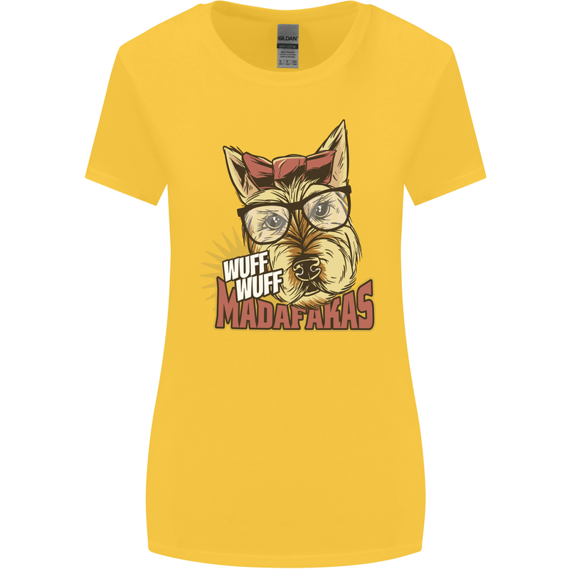 Wuff Wuff Madafacas Funny Dog Womens Wider Cut T-Shirt Yellow