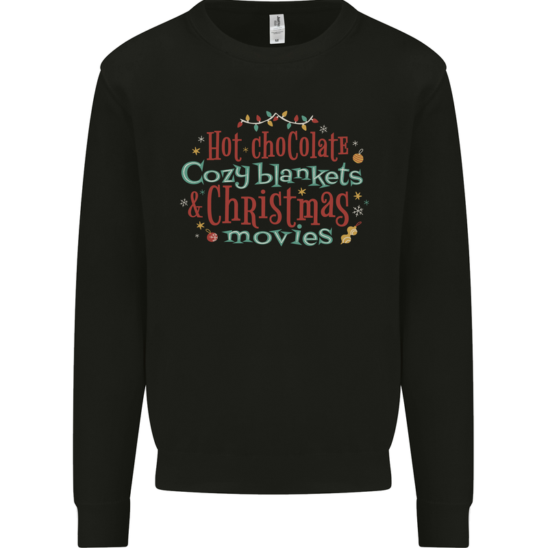 Xmas Hot Chocolate & Movies Funny Christmas Mens Sweatshirt Jumper Black