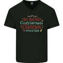 Xmas Hot Chocolate & Movies Funny Christmas Mens V-Neck Cotton T-Shirt Black
