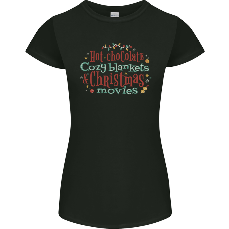 Xmas Hot Chocolate & Movies Funny Christmas Womens Petite Cut T-Shirt Black