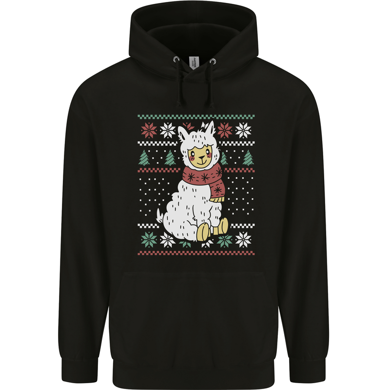 Xmas Llama Wearing a Christmas Scarf Childrens Kids Hoodie Black