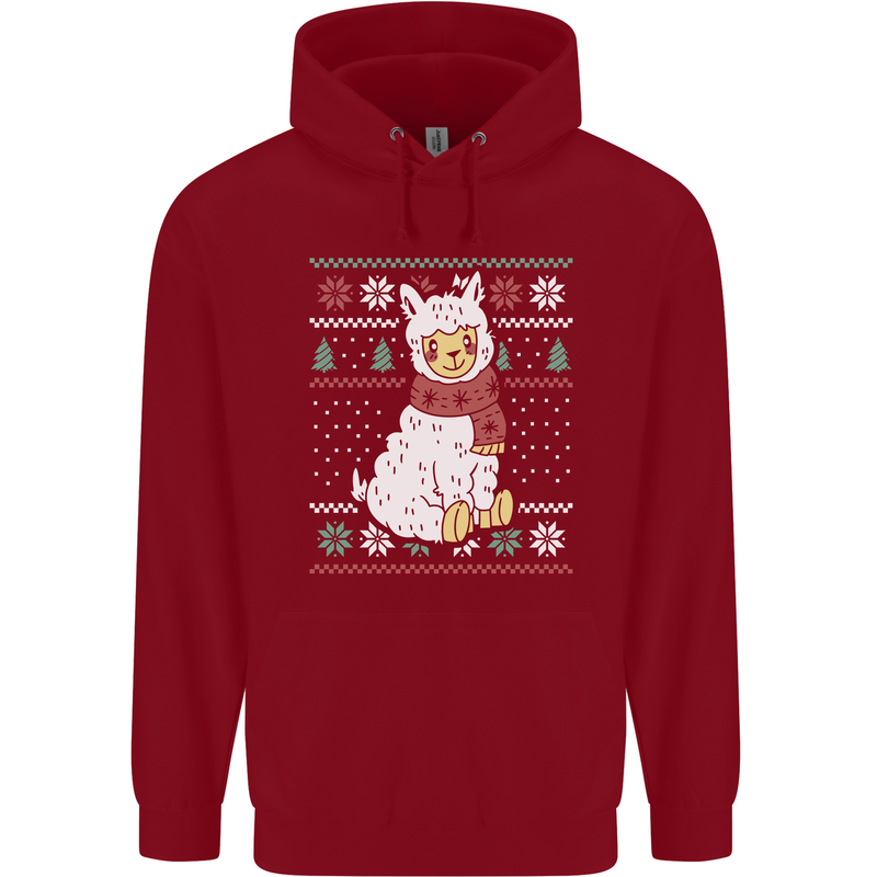 Xmas Llama Wearing a Christmas Scarf Childrens Kids Hoodie Red
