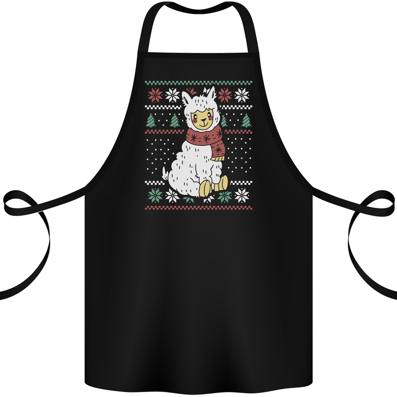 Xmas Llama Wearing a Christmas Scarf Cotton Apron 100% Organic Black