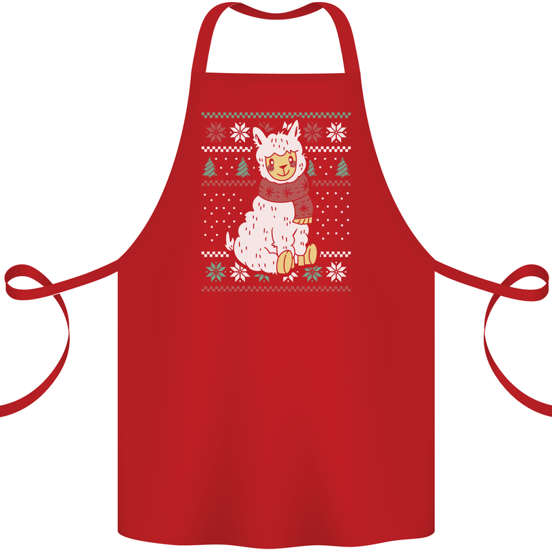Xmas Llama Wearing a Christmas Scarf Cotton Apron 100% Organic Red