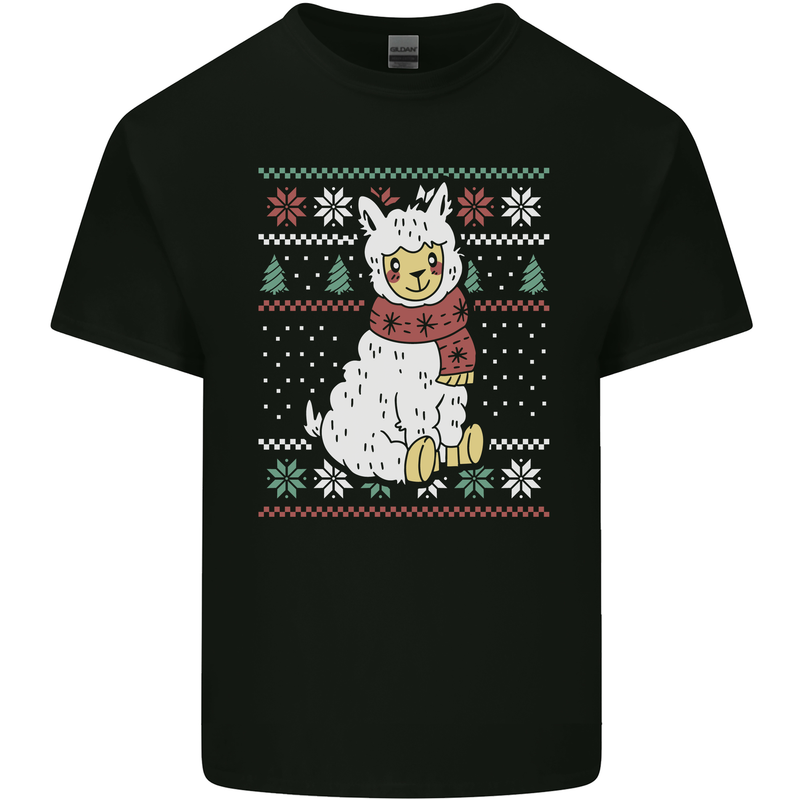 Xmas Llama Wearing a Christmas Scarf Kids T-Shirt Childrens Black
