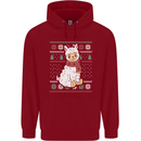 Xmas Llama Wearing a Christmas Scarf Mens 80% Cotton Hoodie Red